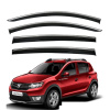 Дефлекторы окон (ветровики) для Renault Sandero / Stepway 2013-2021 с нерж. хром полоской (HAWK)