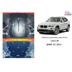 Защита BMW X1 (E84) 2009-2015 V-2,0D радиатор, двигатель частично - Kolchuga