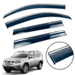 Дефлекторы окон (ветровики) для Nissan X-Trail II 2007-2014 с нерж. хром полоской накладные (HAWK)