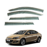 Дефлекторы окон (ветровики) для Opel Astra J Sedan 2009-2015 с нерж. хром полоской (HAWK)