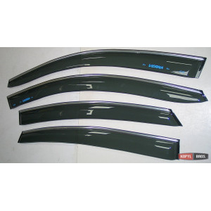 Hyundai Solaris Accent Verna- ветровики дверей с хром полоской ASP передние и задние/ дефлекторы/ sunvisors chrome - 2010