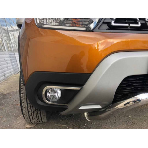 Накладки на противотуманки Renault Duster 2018↗ гг. (2 шт, нерж) Carmos - Турецкая сталь