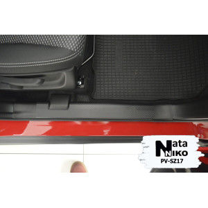 Накладки на внутренние пороги SUZUKI SX4 II 5D/VITARA 2014-/2015- Premium нержавейка+пленка Карбон NataNiko