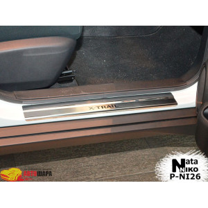Накладки на пороги NISSAN X-TRAIL III (T32) 2014- Premium - 4шт, наружные - на метал NataNiko
