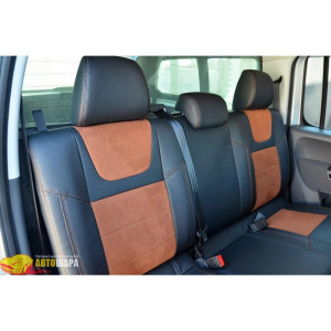 Авточехлы для Volkswagen AMAROK с 2009 - кожзам + алькантара - Leather Style MW Brothers