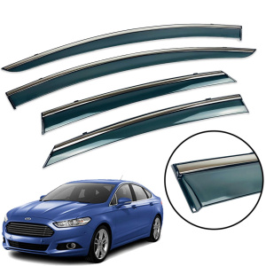 Дефлекторы окон (ветровики) для Ford Mondeo/Fusion USA 2014-2020 Sedan с нерж. хром полоской накладные (HAWK)
