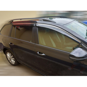 Дефлектори вікон (вітровики) для Skoda Octavia A7 2013-2019 Combi (на скотче) з нерж. хром полоскою накладні (HAWK)