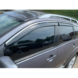 Дефлекторы окон (ветровики) для Mitsubishi Outlander XL 2007-2012 с нерж. хром полоской накладные (HAWK)