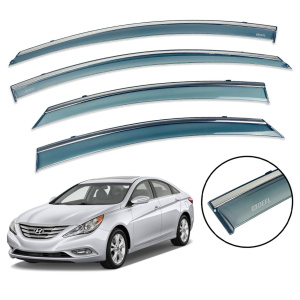 Дефлектори вікон (вітровики) для Hyundai Sonata 2010-2015 з нерж. хром полоскою накладні (HAWK)