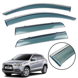 Дефлекторы окон (ветровики) для Mitsubishi ASX 2010-2017 с нерж. хром полоской накладные (HAWK)
