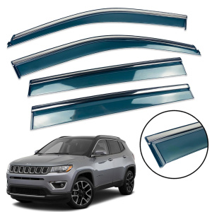 Дефлектори вікон (вітровики) для Jeep Compass 2017+ з нерж. хром полоскою накладні (HAWK)