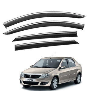 Дефлекторы окон (ветровики) для Renault Logan 2005-2013 с нерж. хром полоской (HAWK)