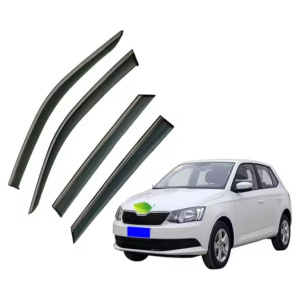 Дефлекторы окон (ветровики) для Skoda Fabia 2014-2021 Sedan с нерж. хром полоской (HAWK)