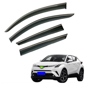 Дефлекторы окон (ветровики) для Toyota C-HR / CHR 2017-2023 с нерж. хром полоской (HAWK)