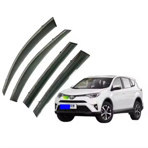 Дефлекторы окон (ветровики) для Toyota RAV4 2013-2019 с нерж. хром полоской (HAWK)