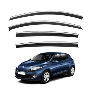 Дефлектори вікон (вітровики) для Renault Megane 2011-2015 Sedan з нерж. хром полоскою (HAWK)
