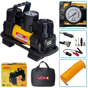 Компрессор VOIN VL-620 150psi/15A/85л/прикур./фонарь/переходник на клеммы/2 цилиндра