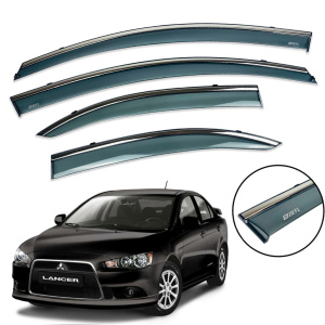 Дефлекторы окон Mitsubishi Lancer 10 2007+ нерж. з хром полоскою (Defl) — Mitsubishi Lancer X 2007-2017