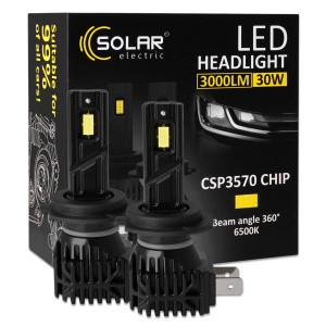Автолампа Solar LED H7 12V 30W 3000Lm 6500K CSP3570 2шт