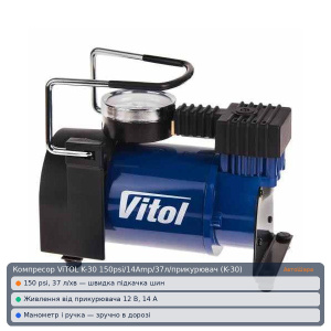 Компрессор ViTOL K-30 150psi/14Amp/37л/прикуриватель (K-30)