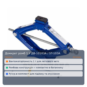 Домкрат ромб 1 т ДВ-10103А / ST-103A