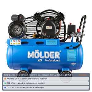 Компрессор воздушный Molder с ресивером 50л, 202л/мин, 1500Вт