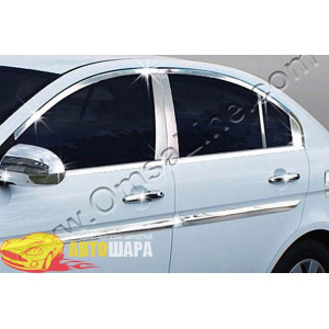 Hyundai Accent седан (2005-2010) Окантовка на молдинги стекол (нерж.) 12 шт. - Omsa Line
